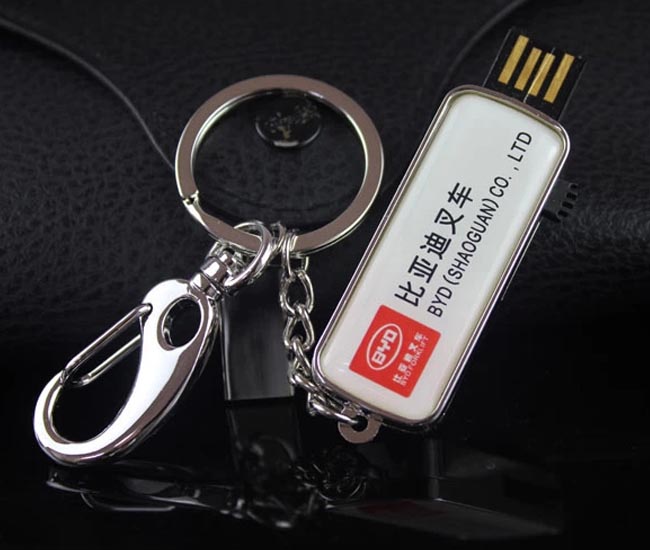 金屬推拉滴膠U盤-比亞迪叉車管理部門定制U盤禮品