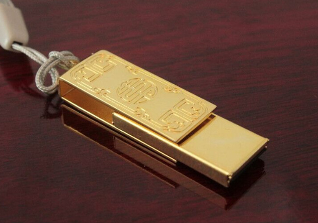 金色迷你U盤,金屬旋轉U盤,禮品U盤